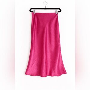 Babaton Fuchsia Satin Midi Skirt